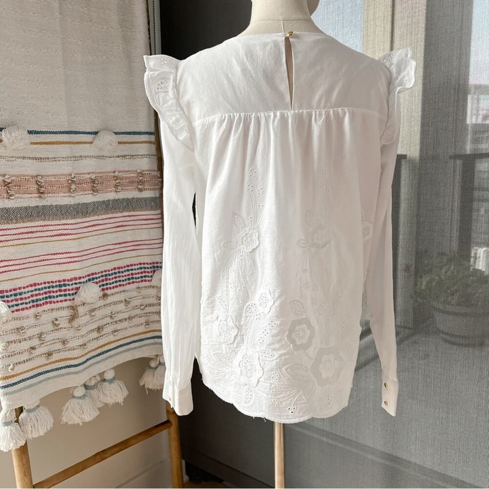 Sail To Sable White Embroidered Long Sleeves Pullover Blouse Women’s Size Medium - Picture 4 of 9
